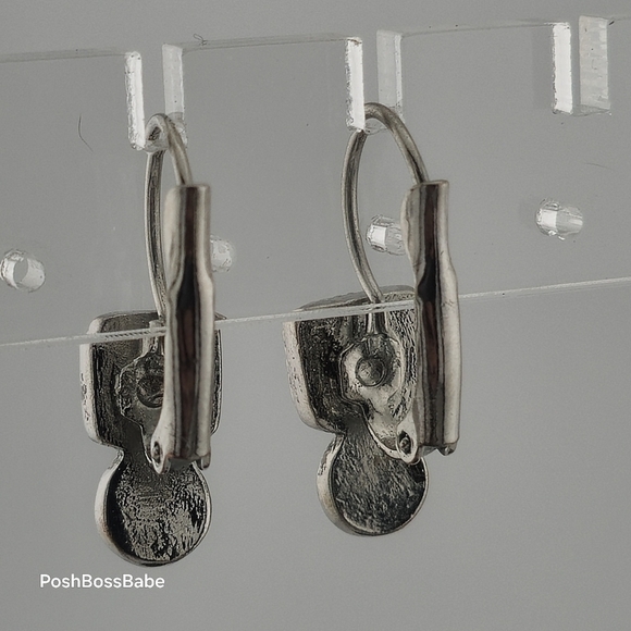 Vintage Silver-Toned Purple & Green Gemstone Drop Earrings - Picture 4 of 5